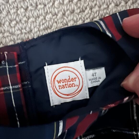 Wonder Nation Girl's Blue Silver and Red Plaid Fancy Holiday Dress - - Picture 3 of 7